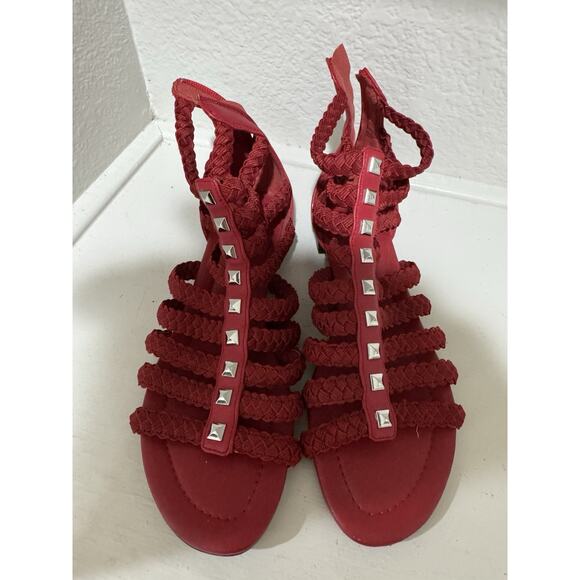 Marc Fisher Sandals Womens 8M Pepita Open Toe Studded Gladiator Red Back Zip - Picture 1 of 5
